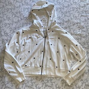 Sundown heart white zip up cropped hoodie Size M